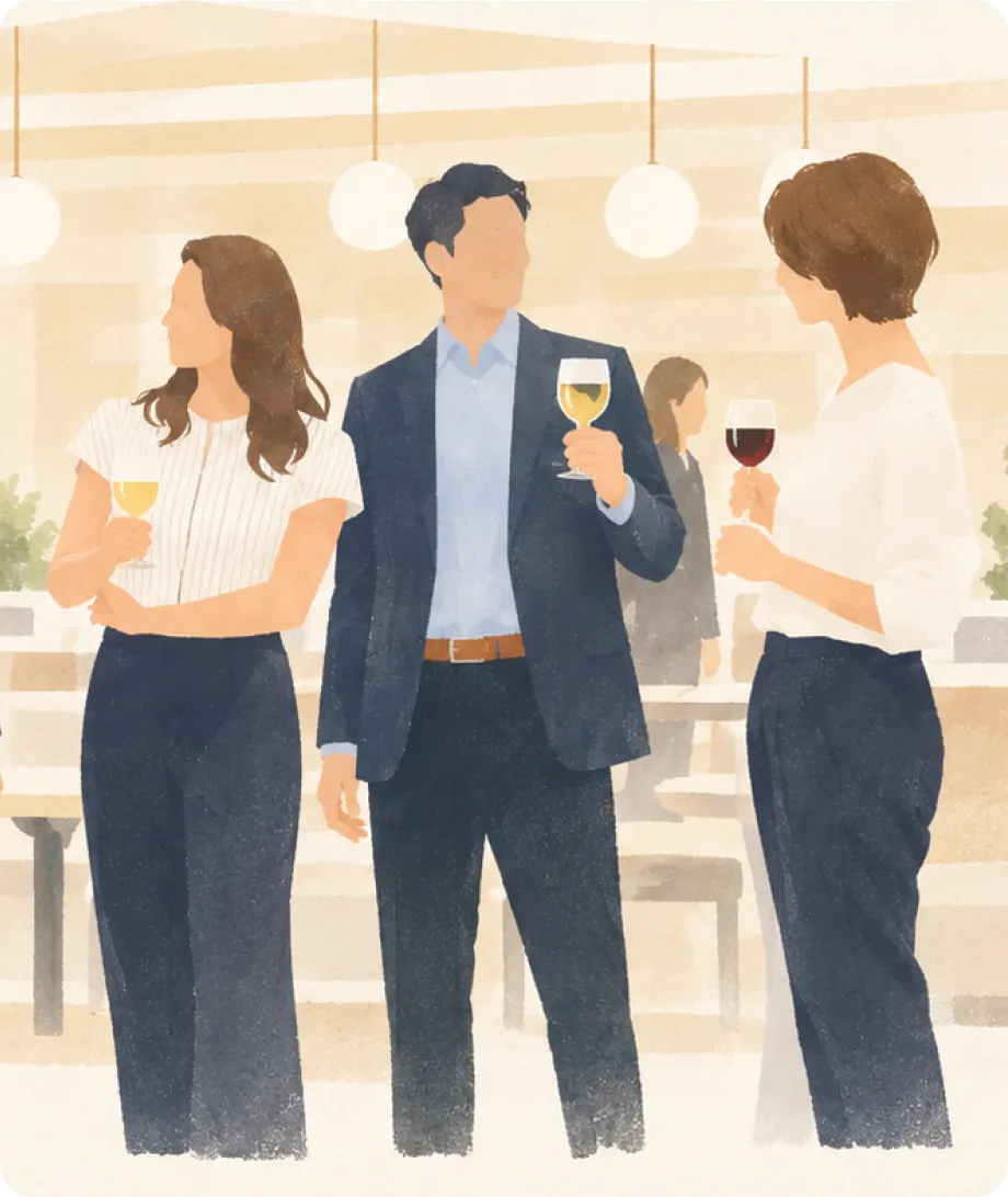 経営者同士が交流会で会話しているイメージ